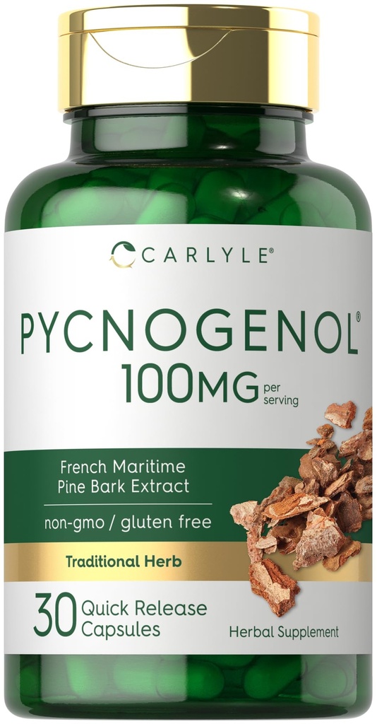 Carlyle Pycnogenol 100 mg | 30 Capsules | Fransız Deniz Standardı Bark Ekstraksiyon | Pinus Pinaster | Non-GMO ve Gluten Free Supplement Supplement Supplement