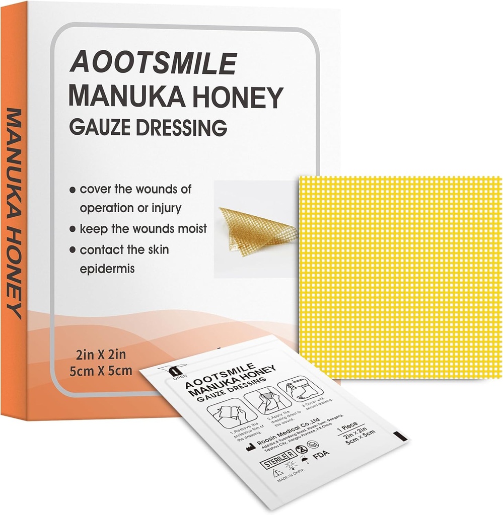 Manuka Honey Yara Bakım - Tatlı Yara 2" x 2" Honey Medical Bandage Yara Bakım Patch for Minor Abrasions, Cuts, Lacerations, Scald ve Burns for Yaralar,10 Adet