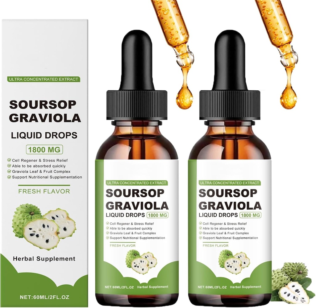 Naturesours Pure Organic Soursop Extract,Soursop Oil Organic for Cancer,Soursop Bitters Liquid,Soursop Graviola Liquid Drops 1800mg, Herbal Goodness, Natural Flavor (2)