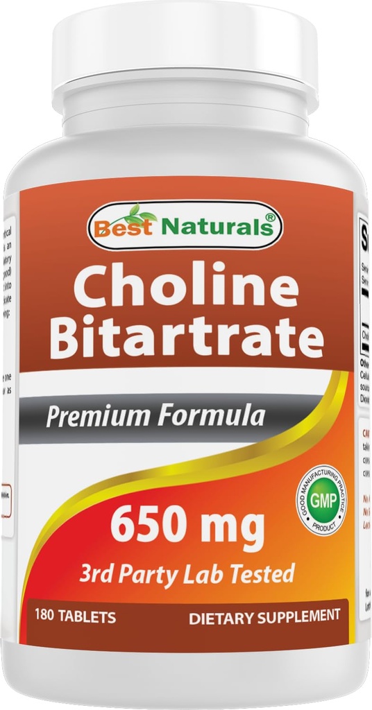 Sağlıklı Bilişsel Beyin Fonksiyonu 180 Tablet için en iyi Naturals Choline Bitartrate 650 mg (Non-GMO)