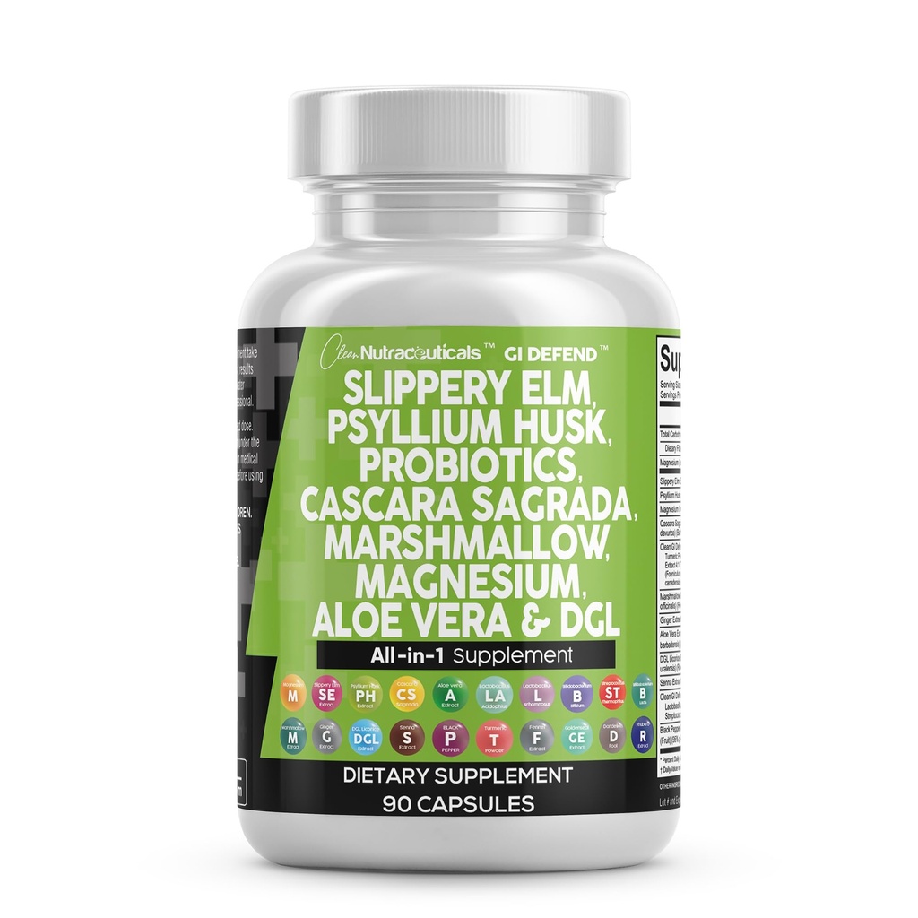 Temiz Nutraceuticals Slippery Elm Psyllium Husk Pre Probiyotik Digestive Gut Health Supplement with Aloe Vera Cascara Sagrada Marshmallow Root DGL Licorice Senna Ekstraksiyon