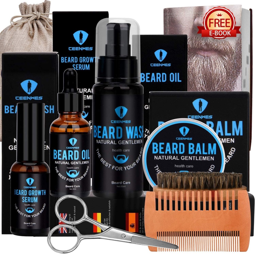 Beard Grooming Kit,Beard Kit with Beard Oil,Beard growth Serum,Beard Wash, Beard Balm, Beard Comb, Beard & Mustache Scisors Beard Kit Büyüme için eşsiz Hediyeler