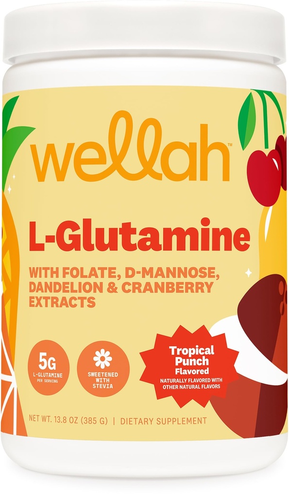 Wellah L-Glutamine Toz Tropikal Z (50 Hizmet) - 5g L-Glutamine Per Service, Stevia ile Tatlılık