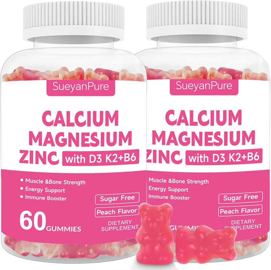 VC D3 &B6 &K2 ile Şeker Ücretsiz Kalsiyum Magnezyum Gummies, 300 mg Magnezyum Destek Bone & Muscle for Yetişkinler ve Gençler için 300 mg (60 Kontra 2.)