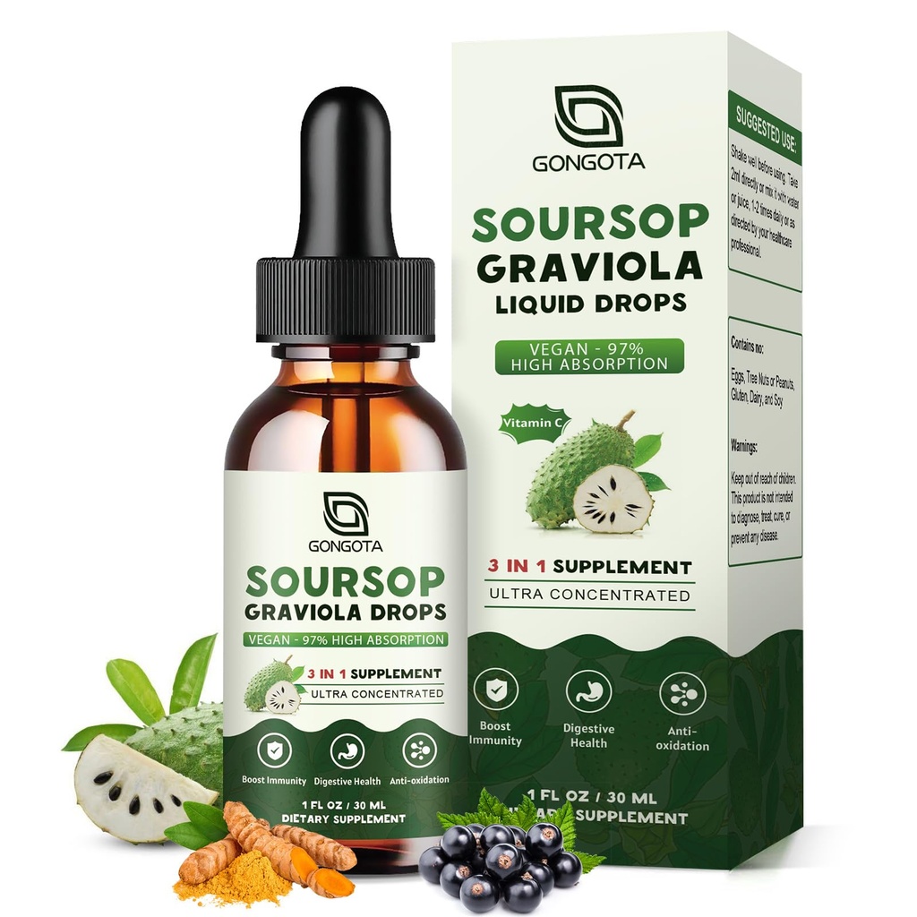 Soursop Graviola Liquid Drops, Organik Soursop Bitters with Elderberry & Turmeric for Cellular,Immune, Digestive Support, Herbal Extracts, Sugar Free/Gluten Free - 1 fl ozzz