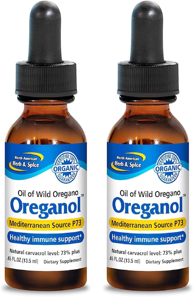 NORTH AMERICAN HERB & SPICE Oreganol - 0.45 fl oz, 2 Paket - Süreçsiz, Vahşi, Organik Oregano Petrol - Akdeniz Kaynağı P73 - Non-GMO - 388 Toplam Hizmetler