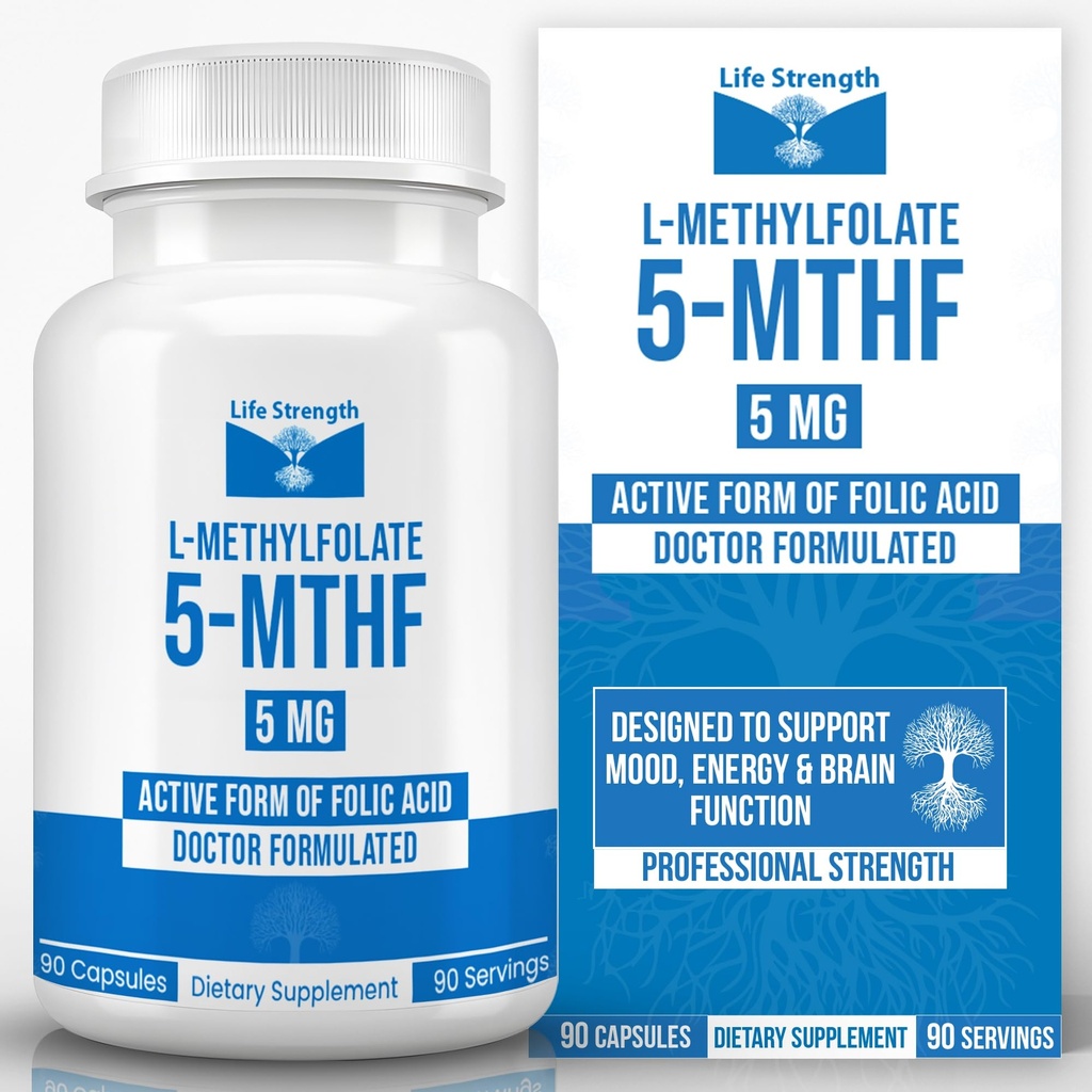 L Methylfolate 5mg | 90 Capsules | Optimized & Highly Bioactive Methyl Folate Supplement | 5-MTHF Supports for Energy, Focus & Mood | Non-GMO, Gluten Free, Vegan | 3 Month Supply
