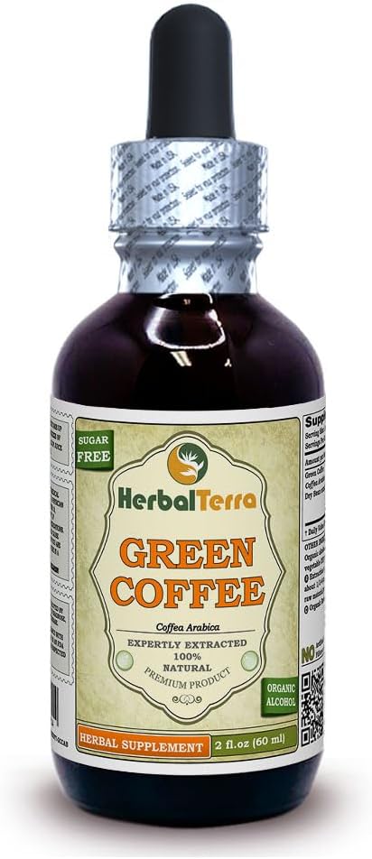 Green Coffee (Coffea Arabica) Tincture, Organik kuru Beans Sıvı Ekstraksiyon (Brand Name: HerbalTerra, Proudly Made in USA) 2 fl.oz (60 ml)