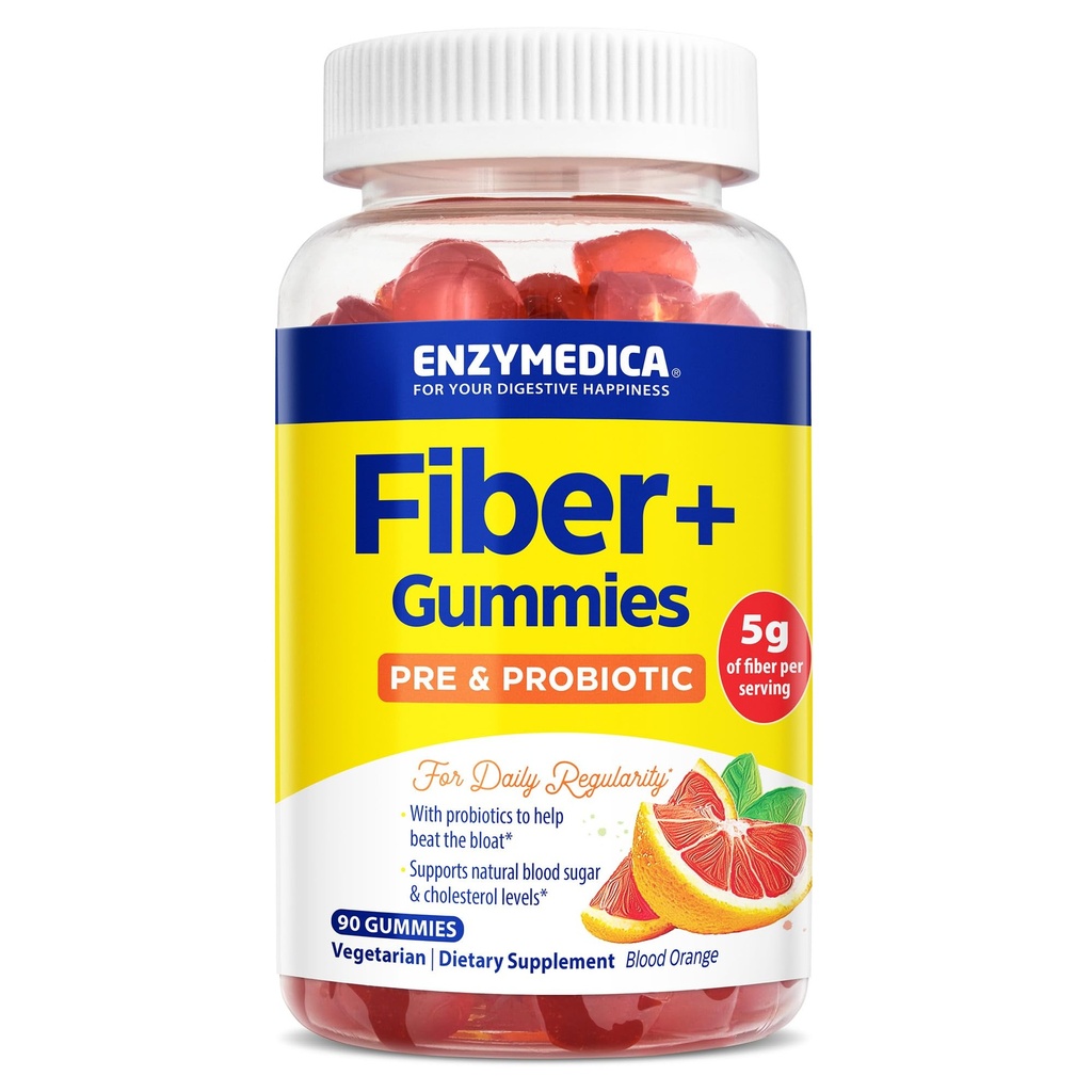 Enzymedica Fiber+ Prebiyotiks & Probiyotiks for Daily Regularity, Vegetarian, 5g Fiber, Natural Fiber Supplement, for Men & Women, Blood Orange Flavor, 90 ct