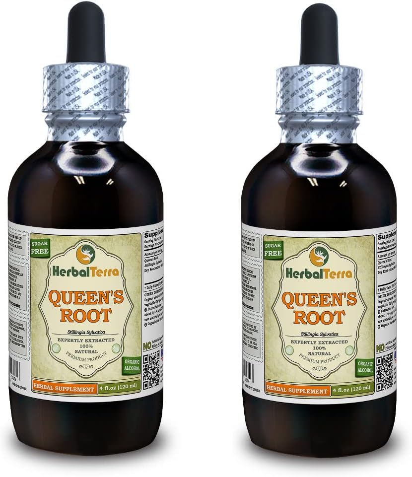 Kraliçe'nin Kökü (Stillingia Sylvatica) Tincture, kıl Kökleri Sıvı Tür (Brand Name: HerbalTerra, Proudly Made in USA) 2x4 fl.oz (2x120 ml)