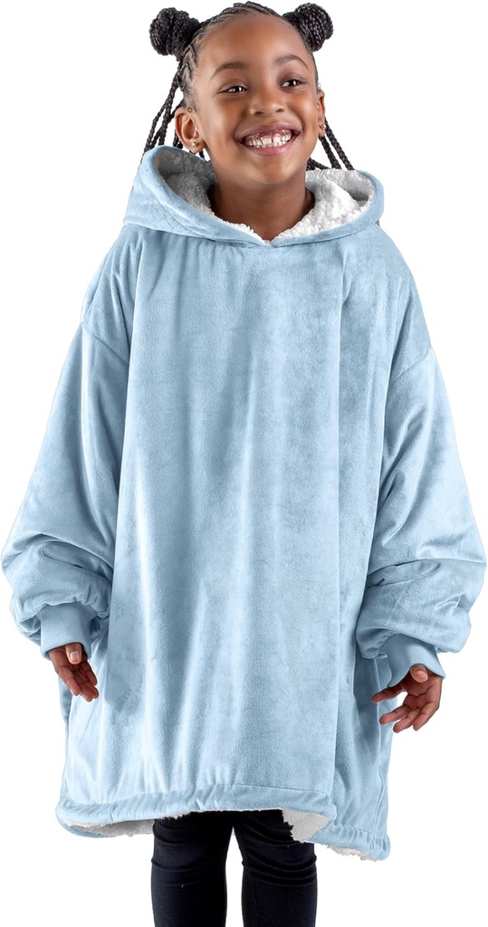 Bare Home Wearable Blanket Hoodie - Soft Plush Sherpa - Warm and Cozy - Overscale Wearable Blanket - Adult & Kid Dimensionss