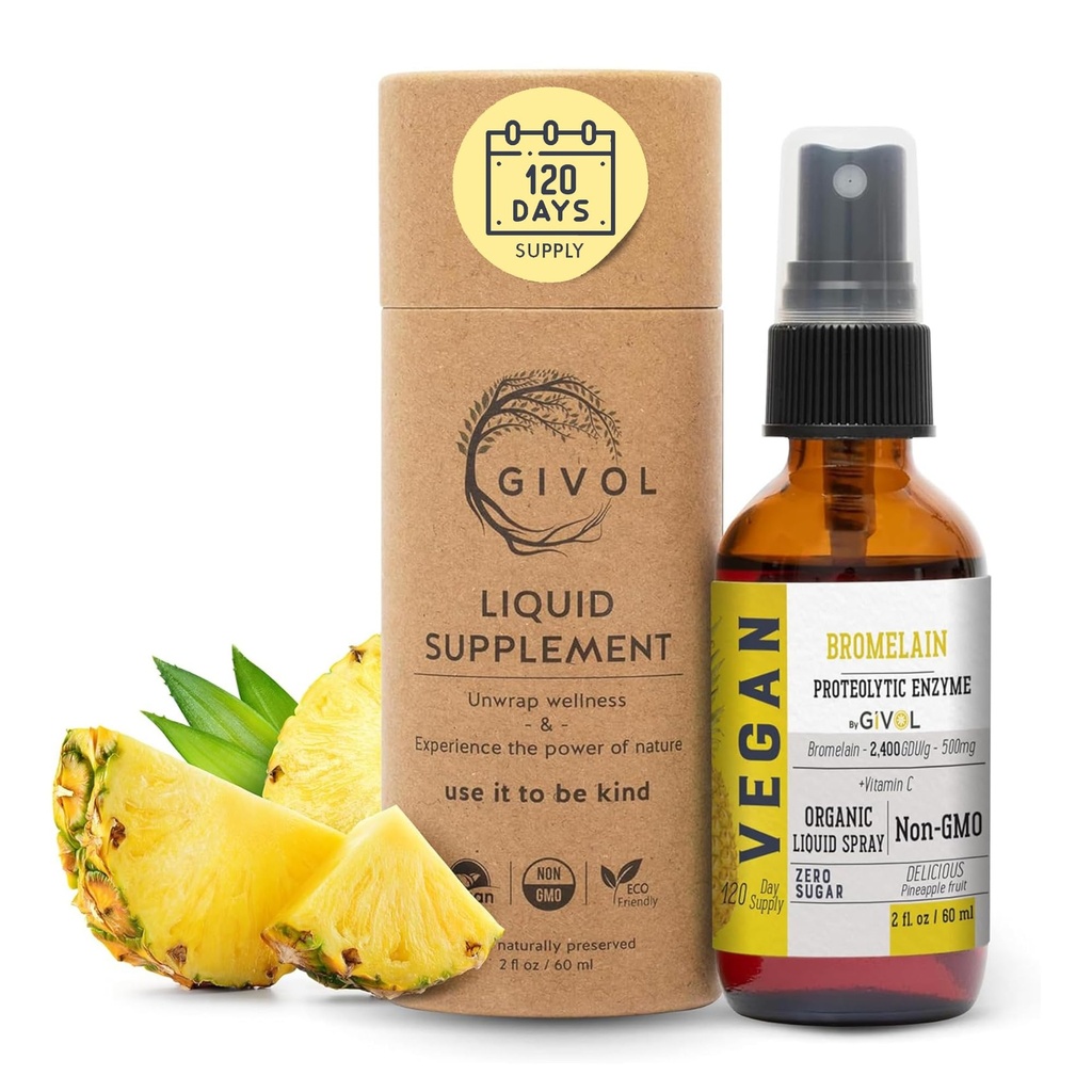 Organik Raw Bromelain Mist-Liquid Pineapple Extract - Gelişen Potency 500 mg, Çocuklar ve Yetişkinler için - Digestive Health, Inflammatory Response ve şifa - Non-GMO - 60 ml 120 Day Supply