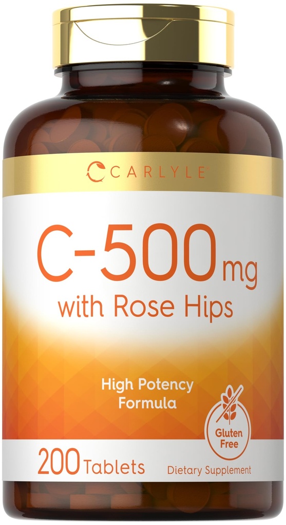 Carlyle Vitamin C Rose HIPS 500 mg | 200 Tablet | Yüksek Potency Formula | Vegetarian, Non-GMO ve Gluten Free Supplement Supplement