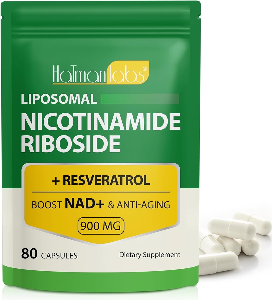 NAD Supplement - Liposomal Nicotinamid Riboside 900 mg, Resveratrol, Quercetin - Enerji için Yüksek Saf NAD Supplement, Destek Hücreleri Sağlığı, Stamina & Sağlıklı Ağlama - Ultra Güçlü 80 Capsules