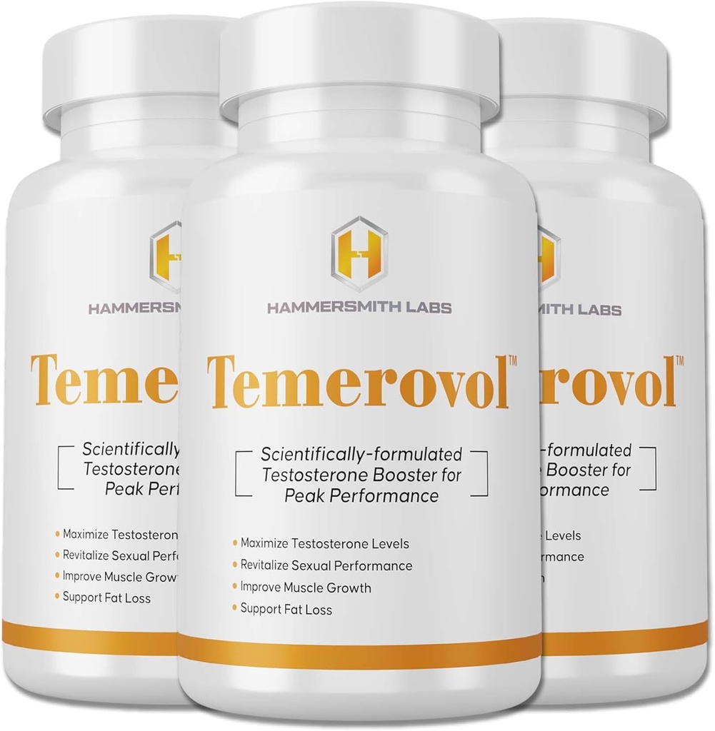 Temerovol - Erkek Tamam - Enerji, Güçlü ve Libido - Lean Muscle Builder, 60 Capsules - 3 Şişe Grafik