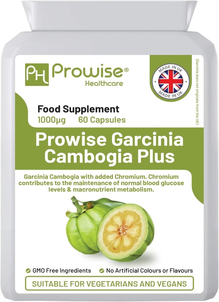 Garcinia Cambogia 1000mg 60 Capsules - UK Manufactured | GMP Standards by Prowise Healthcare - Suitable for Vegetarians & Vegans