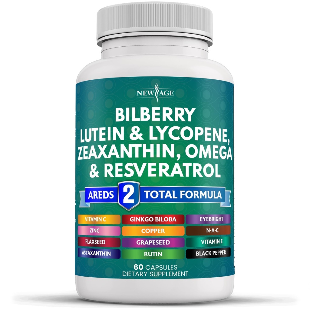 NEW AGE Eye Health Vitamins with Bilberry Lutein & Zeaxanthin Lycopene Resveratrol Grape Tohum Astaxanthin - Eye Vitamin - 60 Kont