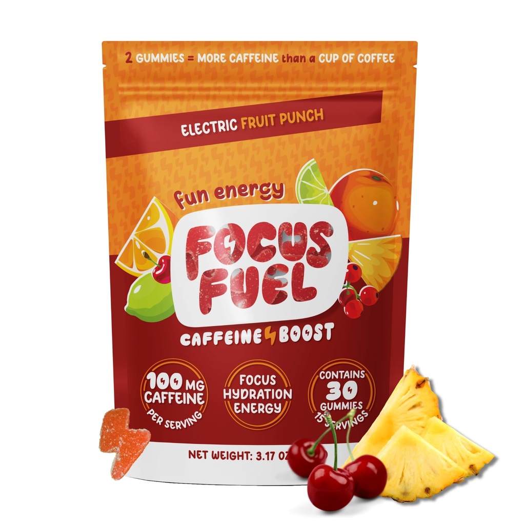 FocusFuel Enerji Chews – Meyve Züvor (15 Hizmet) – 100 mg Caffeine + L-Theanine + B12, Magnezyum – Boost Focus & Energy – No Crash or Jitters