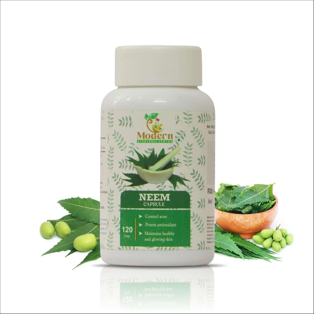 Modern Ayurvedic Center Organik Neem 120 Capsules Destekler Acne Control, Antioksi Koruma, Sağlıklı & Glowing Skin Pure Neem (Azadirachta Indica) Doğal Wellness için Tamam
