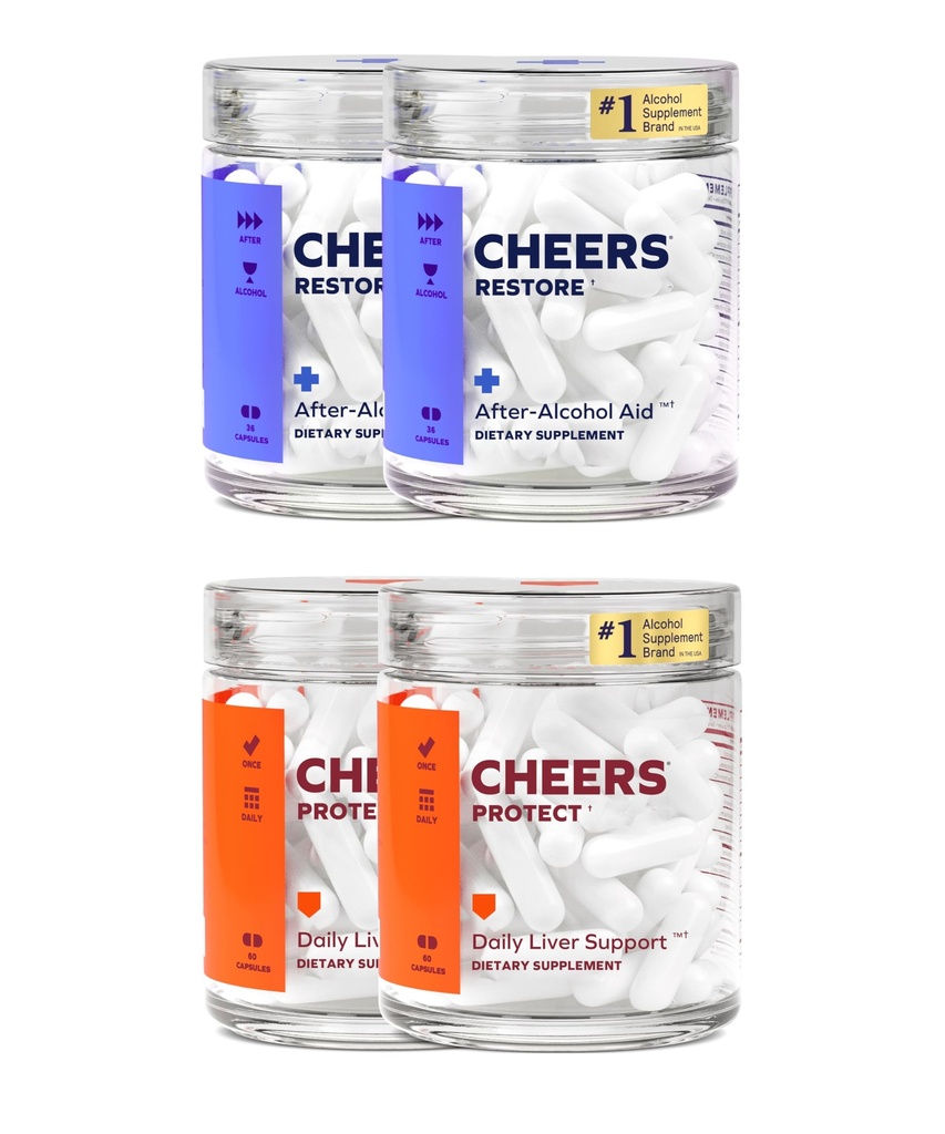 Cheers Liver Combo | Restore + Koruma | Liver & Feel Better After Drink | DHM, L-Cysteine, Milk Thistle, Prickly Pear, B-Vitamins | 24 Dos Restore, 60 Dos