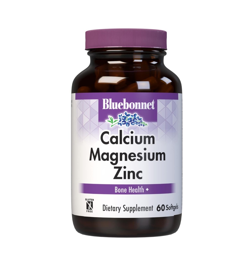 Bluebonnet Beslenme Gıda Magnezyum çinko Plus D3, 1000 mg of Kalsiyum, 500 mg of Magnezyum ve 15 mg of çinko, 400 IU Vitamin D3, Güçlü Sağlıklı Bones*, Gluten-Free, Dairy-Fee, 60 yumuşakgel