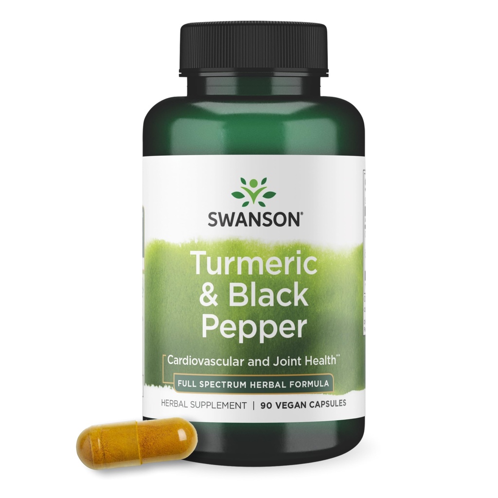 Swanson Premium- Turmeric '&' Black Pepper - Antioksi, Digestion '&' Ortak Destek - 90 Veg Caps