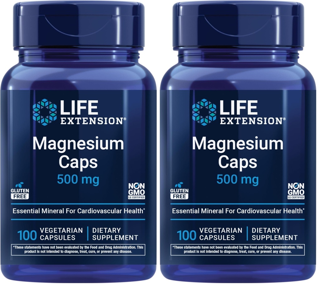 Life Extension Magnezyum Caps, 500 mg, Hoffman Magnezyum, Citrate, Succinate, Kalp Sağlığı, Sağlıklı Kemikler, Metabolism Desteği, 100 Vegetarian Capsules (Pack of 2)