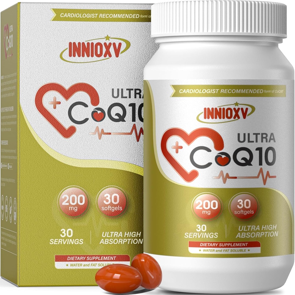 Kalp Sağlığı için CoQ10 200 mg Yumuşakgels, Vascular Sağlığı için Güçlü Antioksi Supplement, Enerji Üretimi, Yüksek Abhidrasyon CoQ10 Beslenme Supplements, 30 Softgels