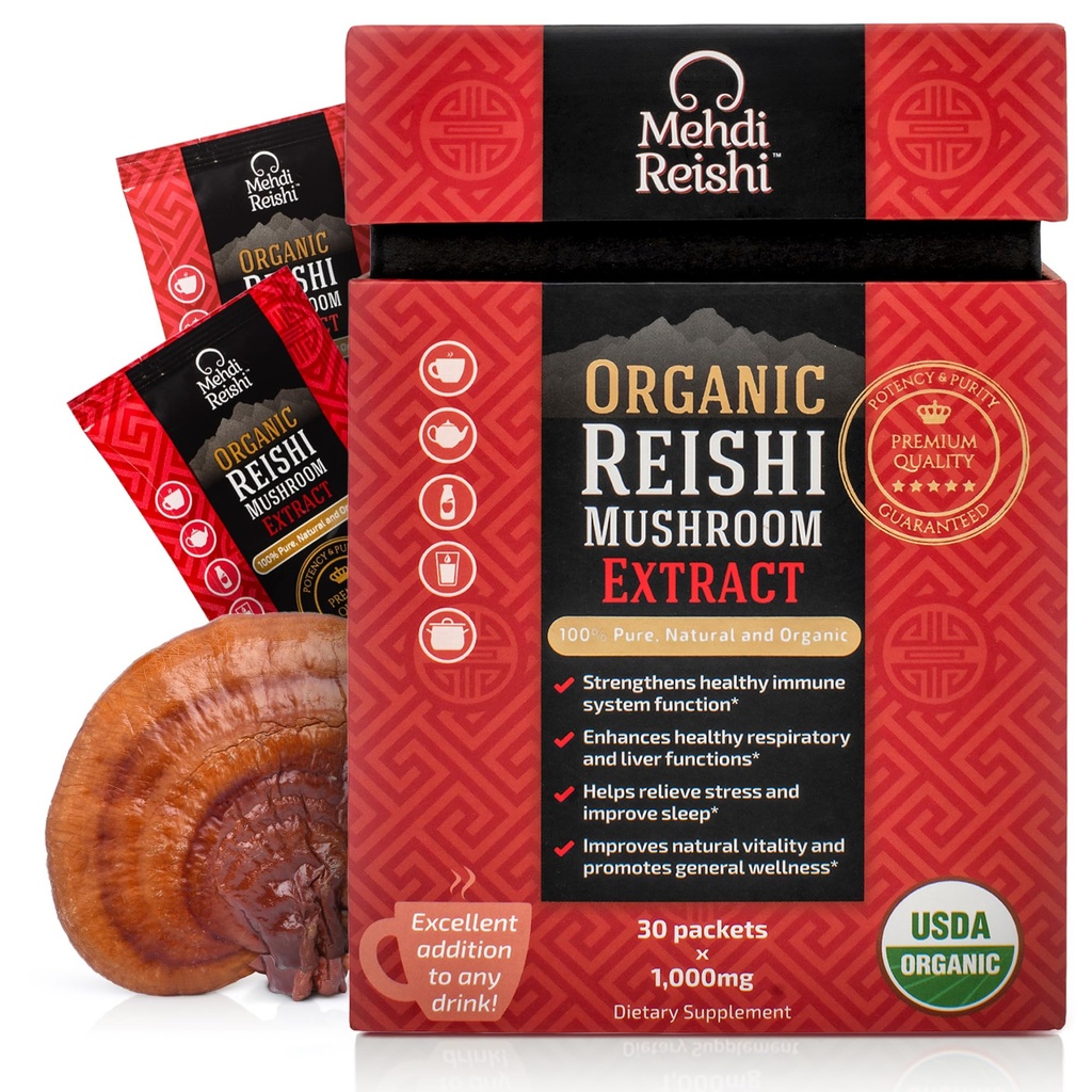 Organik Reishi Mushroom Extract Fruiting-Body Toz% 35 Beta Glucan -% 100 Pure, Premium ve Organik -30 Hizmet -Ganoderma Lucidum, Lingzhi, Tea