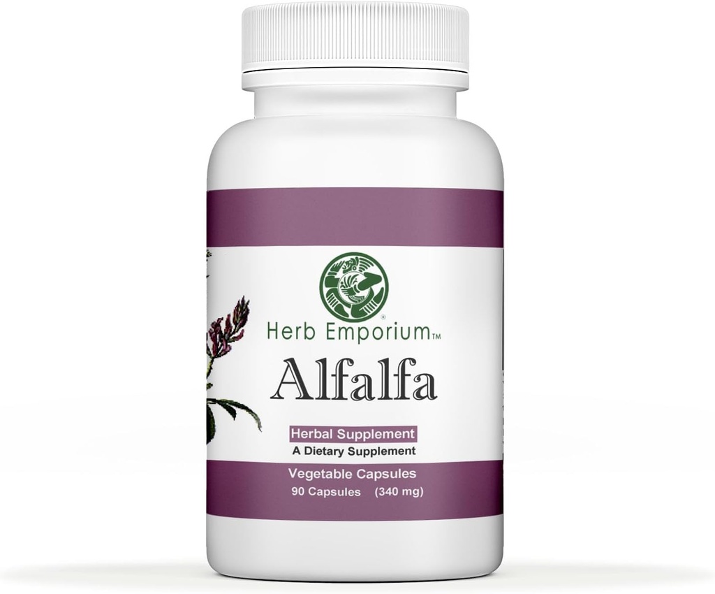 Herb Emporium Alfalfa (Medicago Sativa L, Alpalpa) Capsules 90 Sebze Kapsülleri (340 mg) Sağlıklı Digestion için herbal Supplement (Padicago Sativa L, Alpalpa) Capsules 90 Sebze Kapsülleri (340 mg)