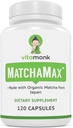 MATCHAMAXTM Organik Japon Matcha Capsules - Pure Organic Matcha Green Tea Pills for Smooth Zen-Like Energy and Natural Mood Boost - Vegan Matcha Supplement Packed with Antioksis - 120ct