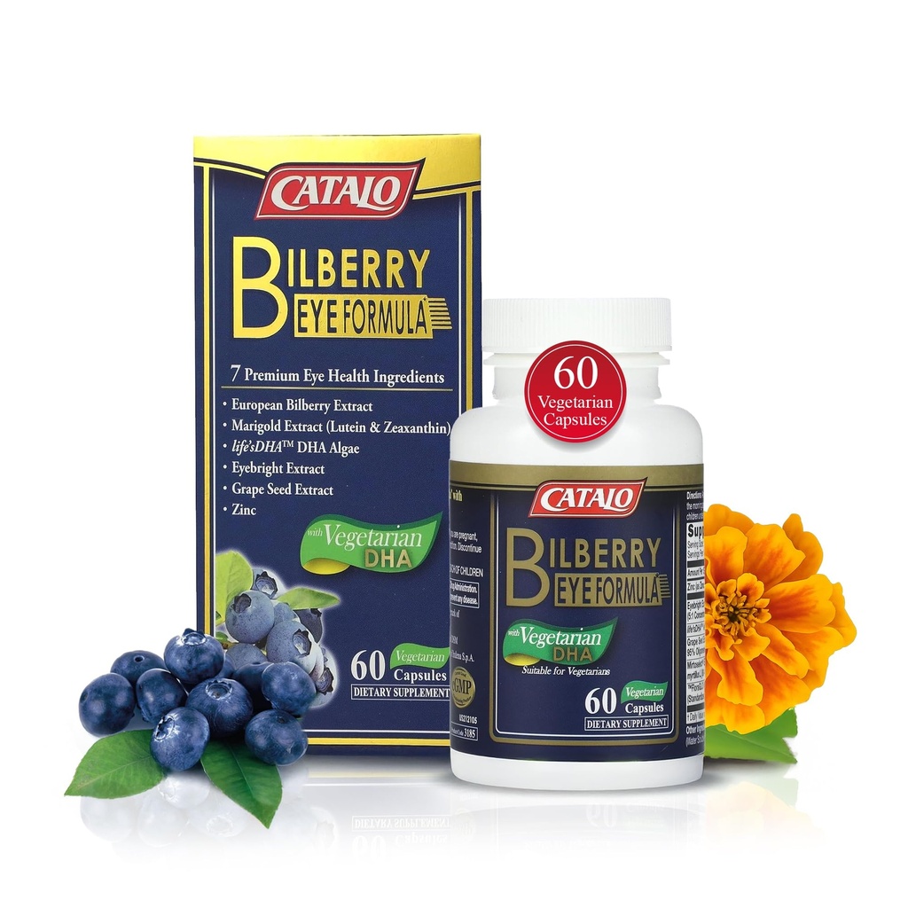 CATALO Bilberry Eye Formula ile Vejetaryen DHA - Eye Care Supplement Algae, Lutein, Zeaxanthin, Grape Tohumlama ve çinko - 60 Vegetarian Capsules