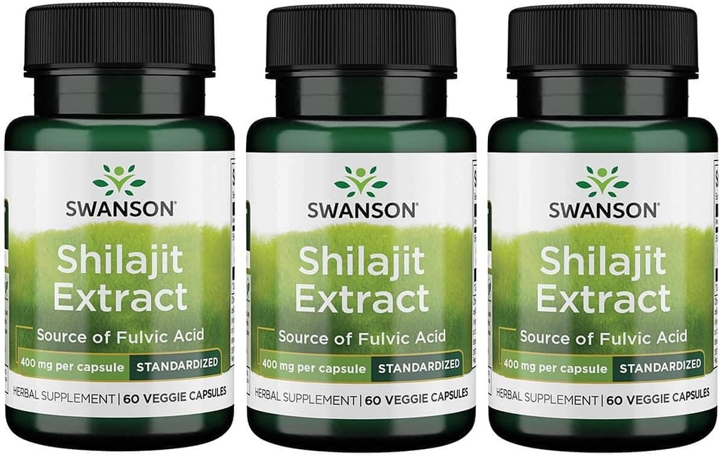Swanson Shilajit Ekstraksiyon - Herbal Supplement Hücre Büyüme Desteği - Genel Sağlık için Doğal Formula - (400 Milligram 60 Veg Capsules) 3 Packs