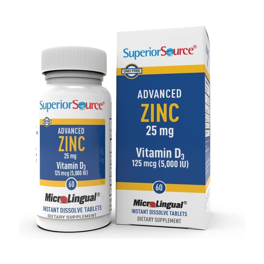 Üstün Kaynak Gelişmiş çinko 25 mg - D3 5.000 IU - Erkekler ve Kadınlar için Premium Immune Support Supplement - Non-GMO & Gluten-Free - 60 MicroLingual Dissolvable Tabletler