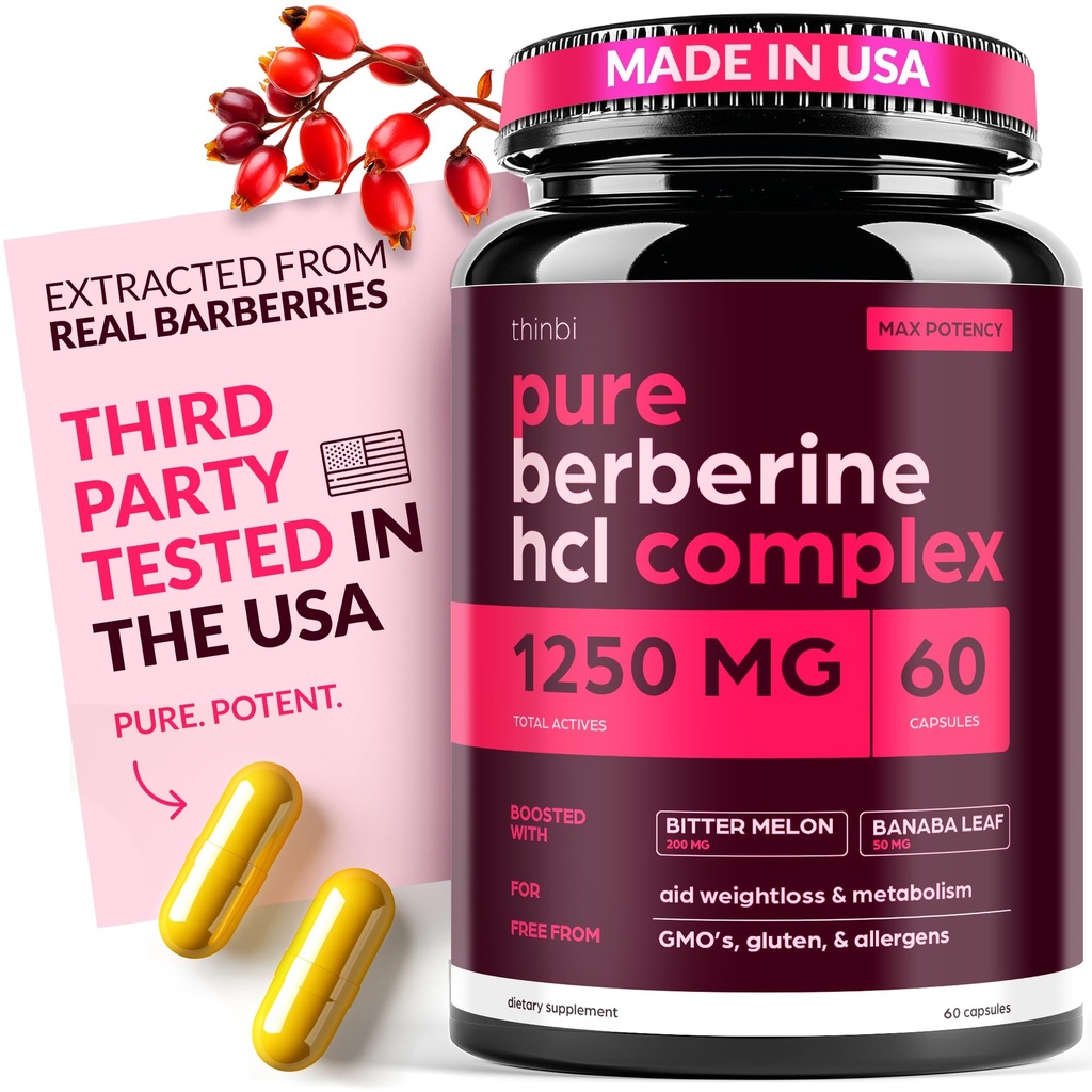 Berberine Supplement 1250 mg Potent Botanical Capsules for Kilo Management with Bitter Melon and Banaba Leaf - Barberry Extract- 30 Hizmets