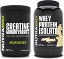 NutraBio Kretine Monohidrat, Unflavored, 500g ve Whey Protein Isolate, Alp Vanilla, Supplement Sche - Muscle Energy, Lean Muscle growth, Recovery, and Strength