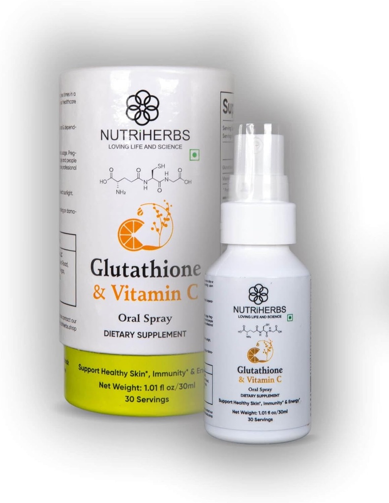 Vitamin C ile Nutriherbs Glutathione Oral Mix - Gelişen Aborpsiyon, Antioksi Supplements, Support Immunity, Health Skin & Hair (30 ml Pack of 2)
