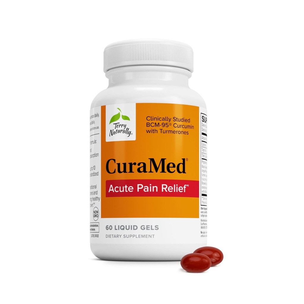 Terry Natural CuraMed Akut Pain Relief - Supplement with BCM-95 Curcumin & BOS-10 Boswellia - Black Sesame Tohum Oil to Support Relief of Occasional Discomfort - 60 Liquid Gelsional