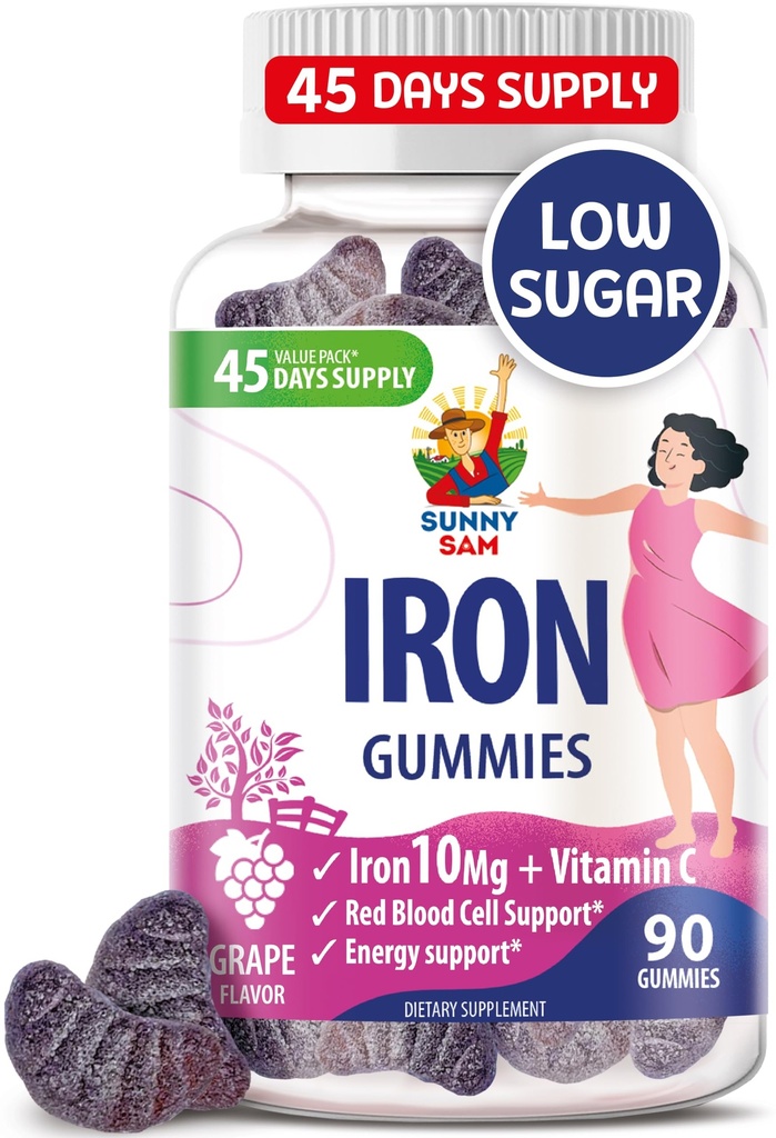 Çocuklar ve Yetişkinler için SUN Iron Gummies - Immune Support Red Blood Hücre Prodüksiyonu Için 10 mg C vitamini ile Demir Vitaminleri