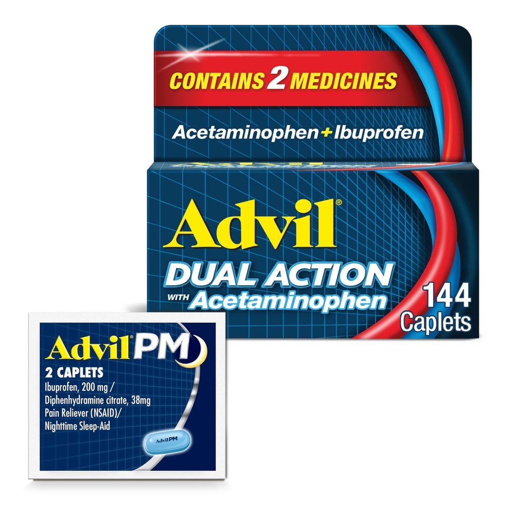 Acetaminophen ve Ibuprofen (2 Dose Equivalent) 8 Saat Ağrısı Yardımı için, 144 Ct Caplets ve 2 Ct Örnek Of Advil PM