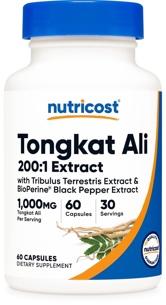 Nutricost Tongkat Ali 1.000 mg 60 Capsules - Tribulus Terrestris ve BioPerine, Vejetaryen Caps, Non-GMO, Gluten Free, Potent Ekstraksiyon