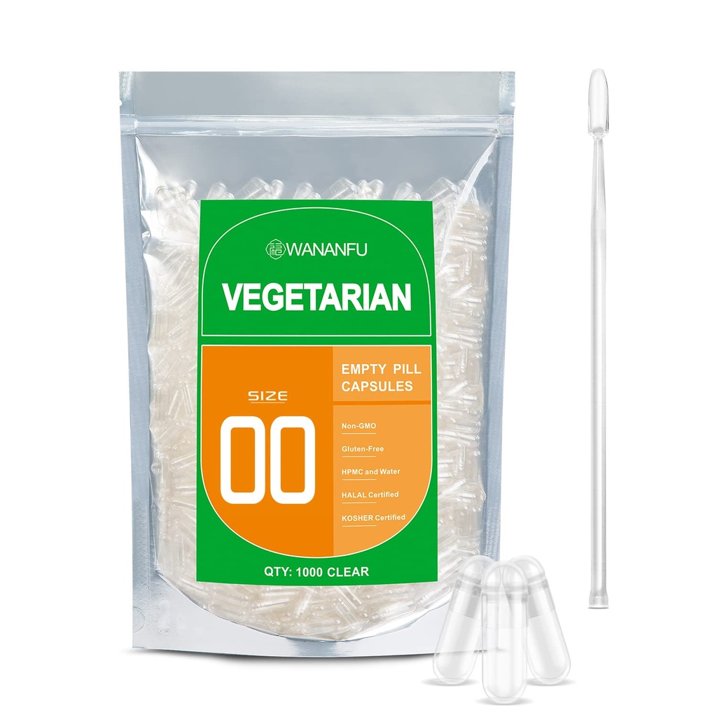 wananfu Boyutu 00 Boş Kapsüller Vejetaryen (1000 Kont) Micro Lab Spoon, Clear Fillable Veggie Pill Capsules 00 Kendi Tamamlarınızı Yapmak için Kendi Supplements 00