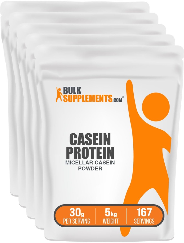 BulkSupplements.com Casein Protein Toz - Micellar Casein Toz, Slow Digesting Protein - Unflavored & Gluten Free, 30g per Service, 1kg (2.2 lbs) (Paket of 5)
