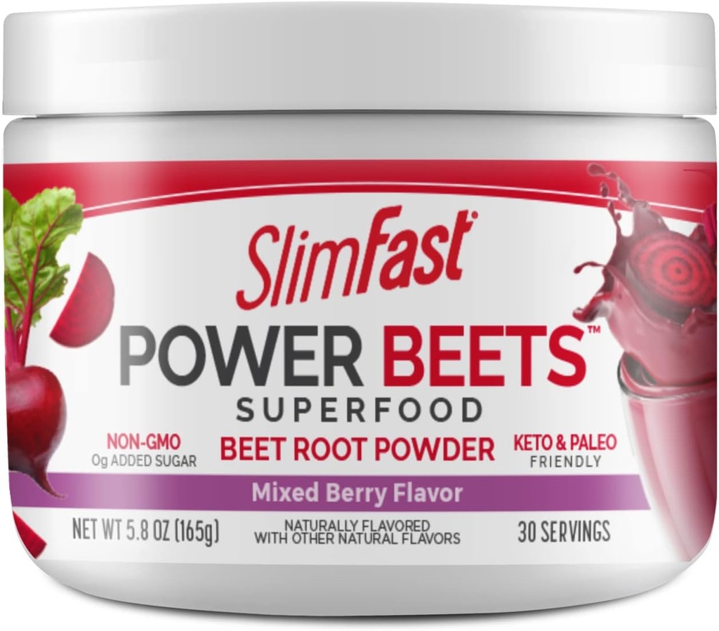 SlimFast Beet Root Toz, Beets Toz Superfood, Fermented Sebze İçecek Mix, Keto & Paleo Dostu, GMO, Great Smoothie Mix- Power Beets Karma Berry Flavor- 30 Hizmetler (Pasa 1)