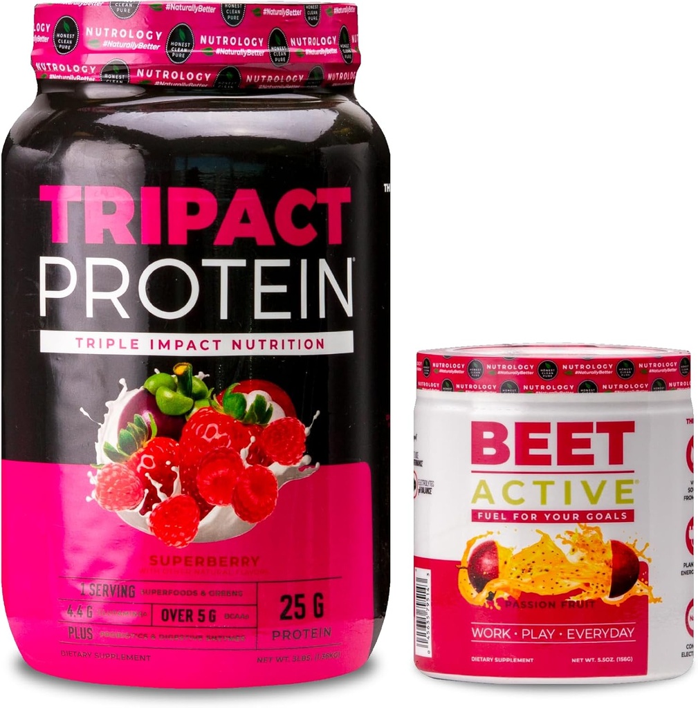 Nutrology TRIPACT protein Toz, 7-in-1 Mealchange Shake, Superberry (40 Hizmet) Arıt Active, Natural Pre-Workout Toz, Passion Fruit Flavor (30 hizmet)