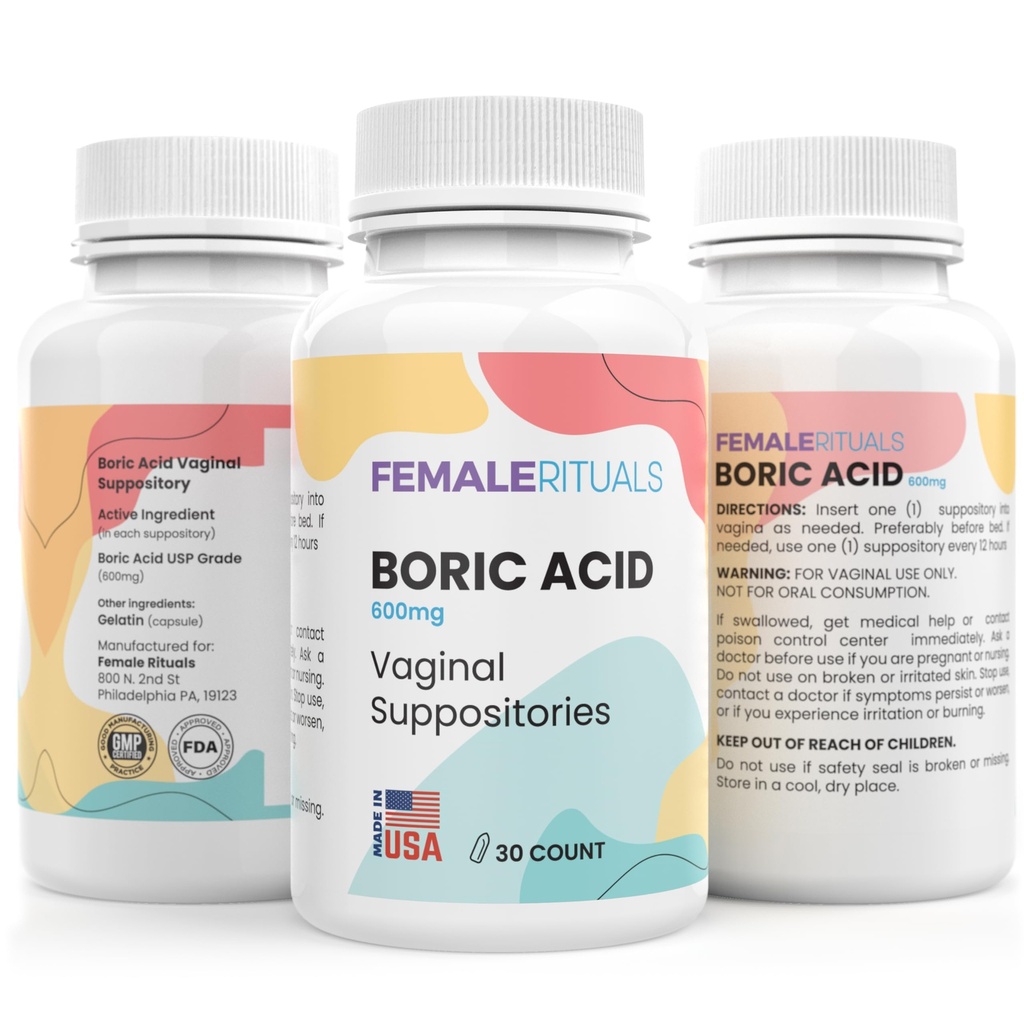 FEMALE RITUALS Boric Acid Suppositories for Women 600mg 30 Pack - Vaginal Suppository for Odor Control, Ph Balance & Vaginal Intimate Health Solution for Women
