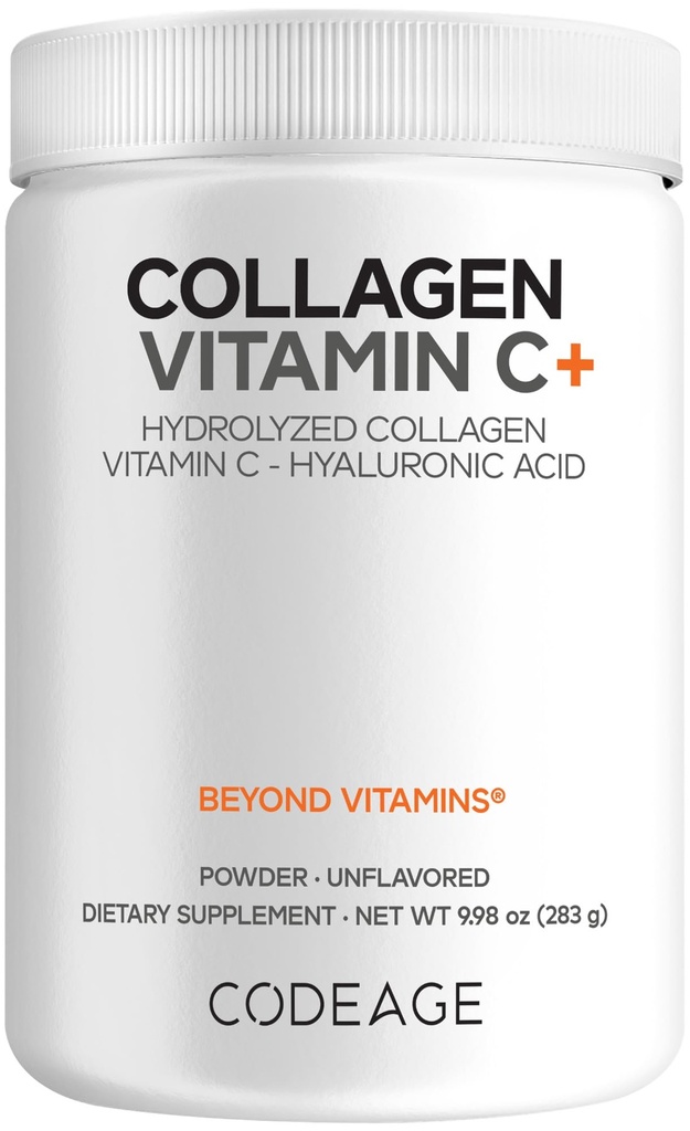 Kodage Collagen Hydro Toz + Vitamin C - 20g Grass-Fed Collagen Per Servis - Digestive Enzymes, Hyaluronic Acid, 18 Amino Asits - Hydrolyzed Collagen protein - Non-GMO, Unflavored - 9.98 oz