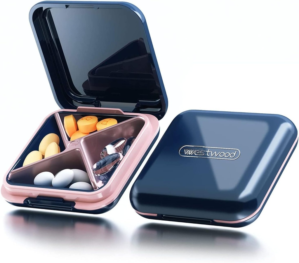 Seyahat Pill Case, Small Pill Box - Aceda Daily Pill Container, Pillrec for Purse, Su Yalıtımlı Tıp Organizer, Portatif Vitamin Case, Blue Blue Blue