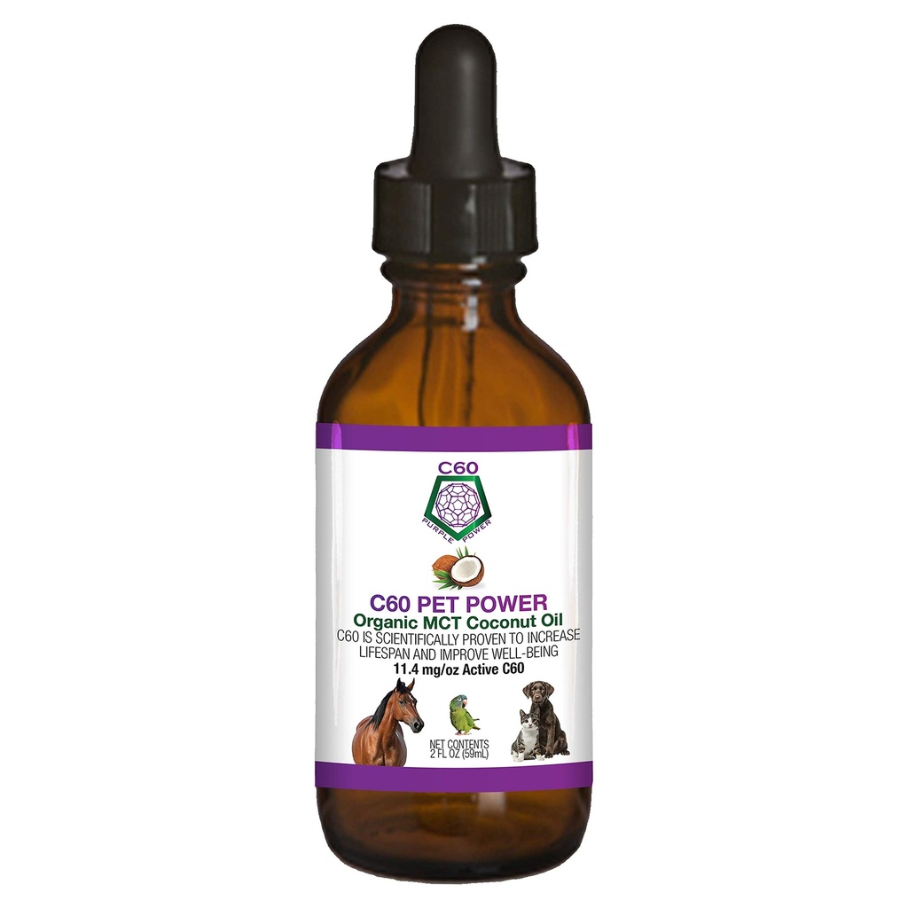 C60 Evcil hayvanlar için Güç - Organik MCT Coconut yağı, Köpekler ve Kediler için Doğal Sağlık Desteği, Saf Karbon Fullerens, Sağlıklı Ağlama, Enerji ve Hareketlilik - 2 fl oz Şişesi