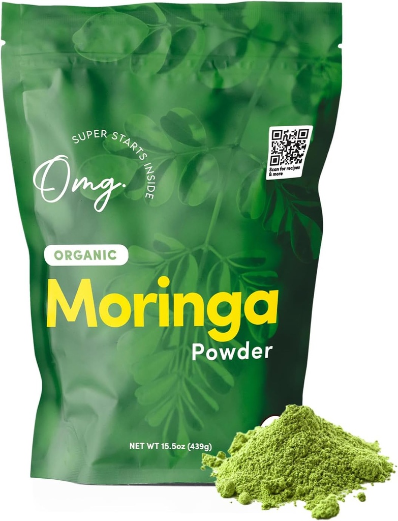 OMG! Superfoods Organik Moringa Toz -% 100 Pure, USDA sertifikalı Organik - İyi Gıda, Demir, A, Vitamin E & More! - 15.5 Ounces (1 Paket)